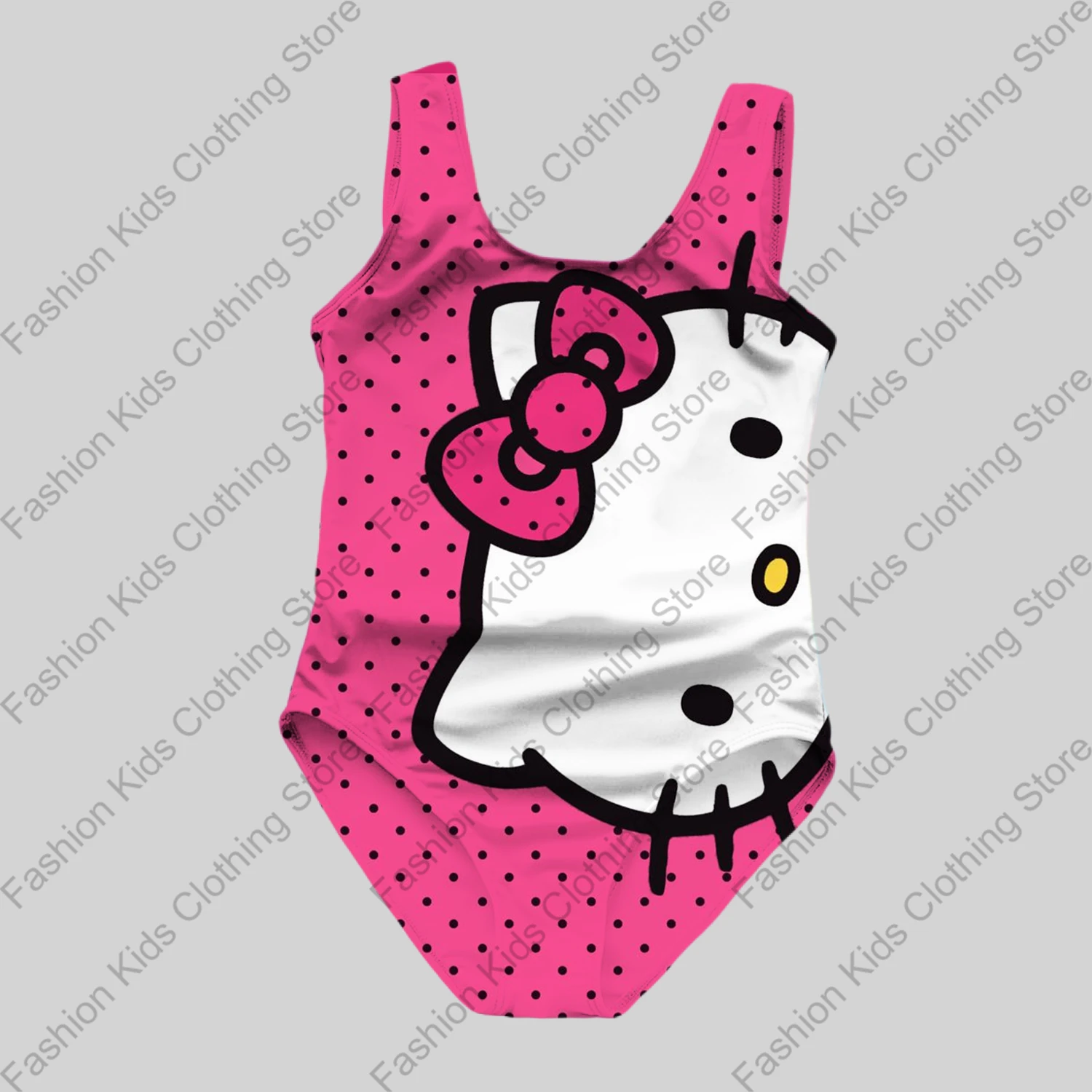 MINISO Girls Summer One-Piece Swimsuit Fashion Cartoon Cute Hello Kitty Print Women Swimwear Girl Sleeveless Girls Swim Clothing