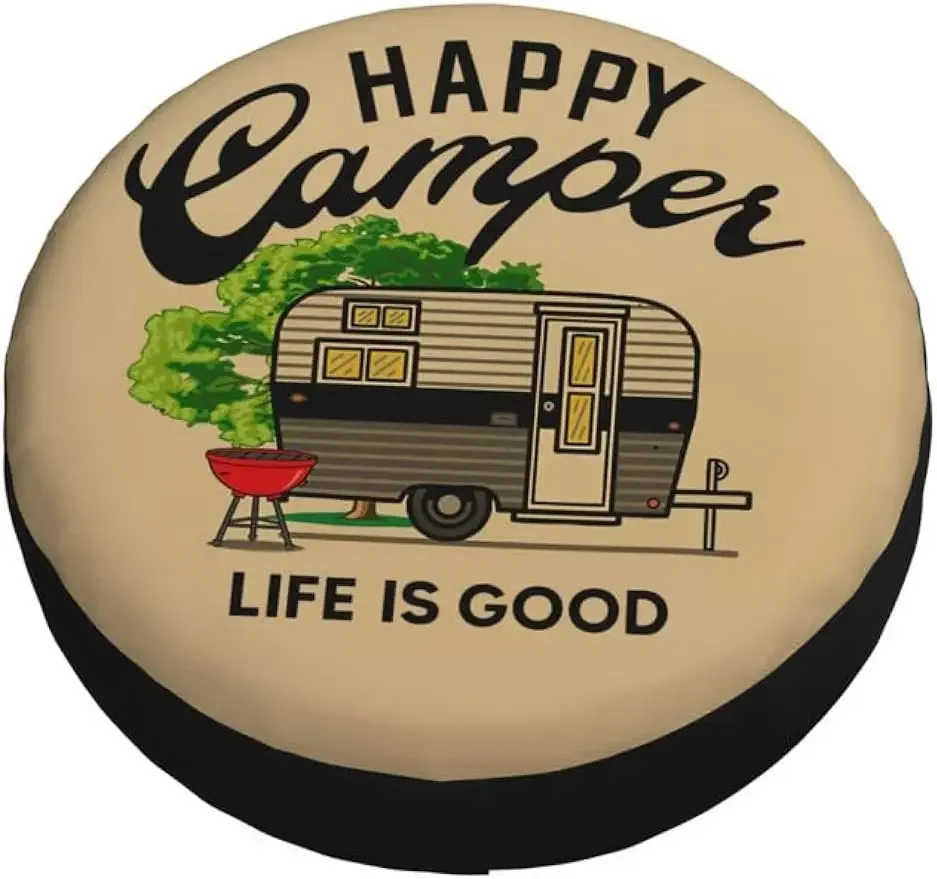 Happy Camper Life Is Good Spare Tire Cover Weatherproof Universal Wheel Protectors for RV Camper Travel Trailer SUV Truck