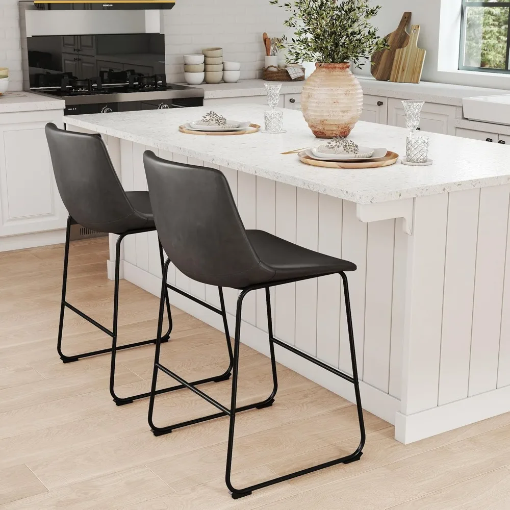 

Bar Stools, 26 Inch Modern Counter Height Barstools, PU Leather Bar Stool with Metal Legs and Footrest, Comfortable Armless