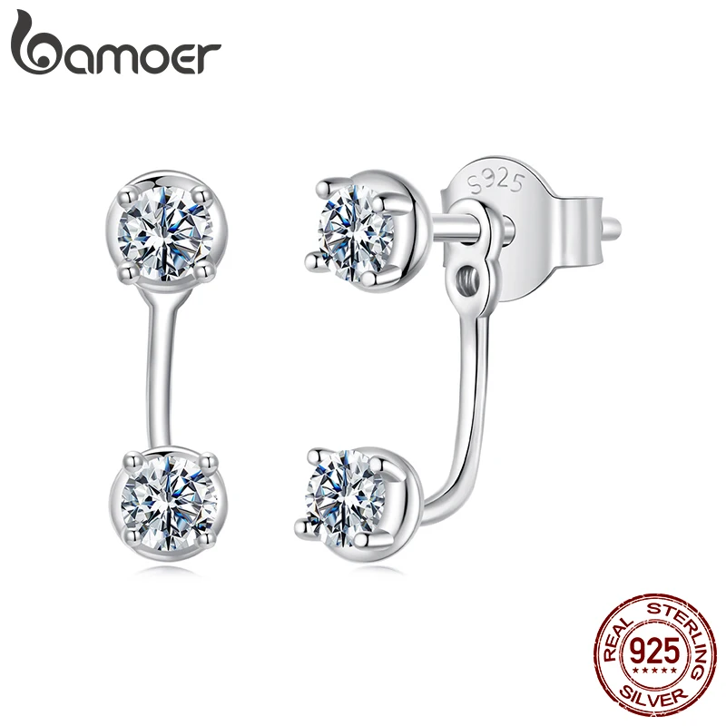 BAMOER Moissanite Detachable Ear Jackets Earring 925 Sterling Silver Lab Diamond Reversible Stud Earrings for Women Front & Back