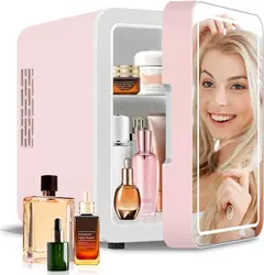 Skincare Fridge With Dimmable LED Light Mirror 4L Makeup Mini Fridge for Bedroom, Car, Office Portable Small Refrigerator