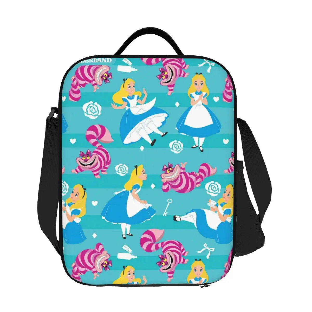 

Custom Alice In Wonderland Cheshire Cat Insulated Lunch Bag for Women Thermal Cooler Lunch Box Kids School Children