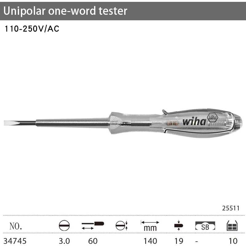 WIHA 34745/05271/00456 Voltage Tester Screwdriver with Push-on Clip for Measuring Circuit Smart Breakpoint Tester Pen