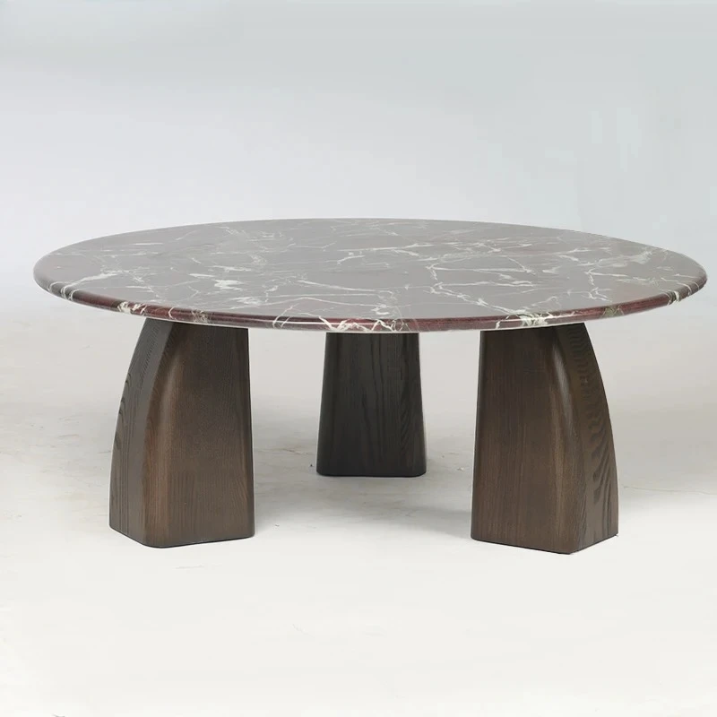 Modern Nordic Living Room Furniture Natural Marble Countertops And Solid Wood Legs Round Living Room Coffee Table Coffee Table