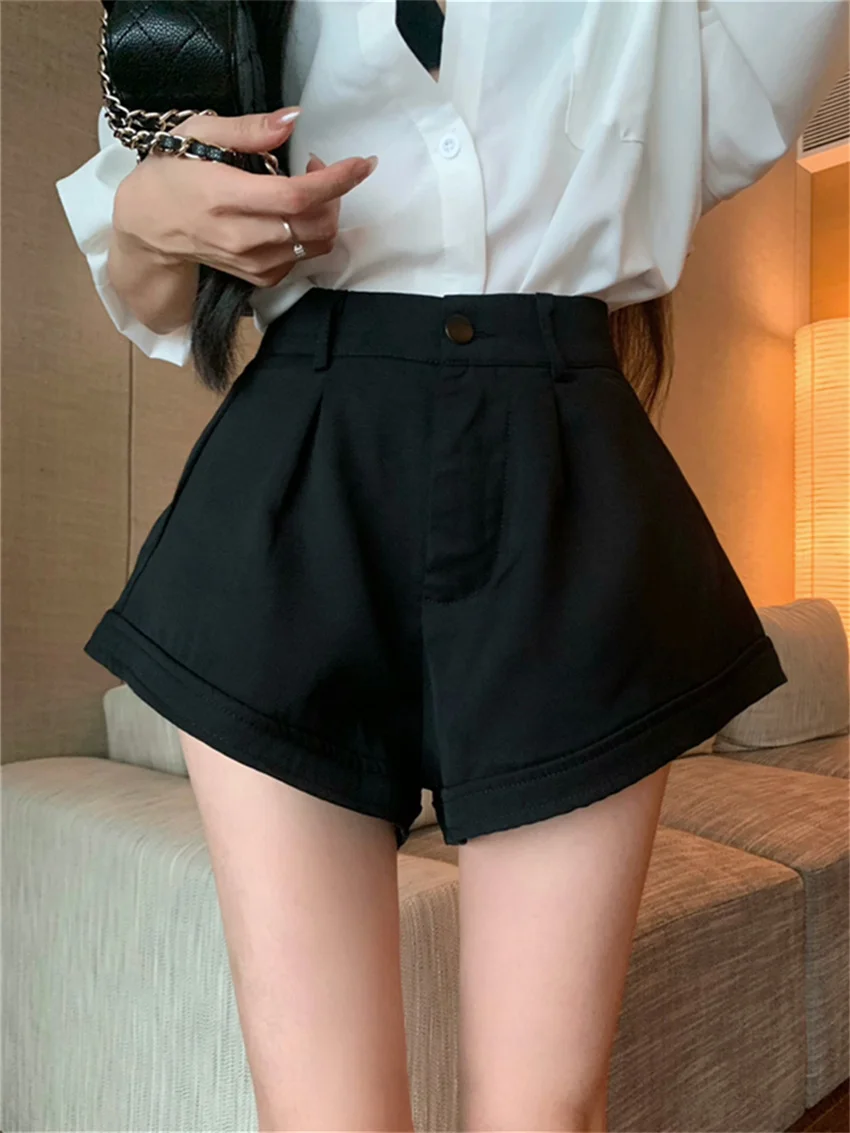 Alien Kitty Fashion Slim White Shirts Office Lady Chic Loose Work Wear Autumn 2024 Casual Gentle OL High Waist Wide Leg Shorts