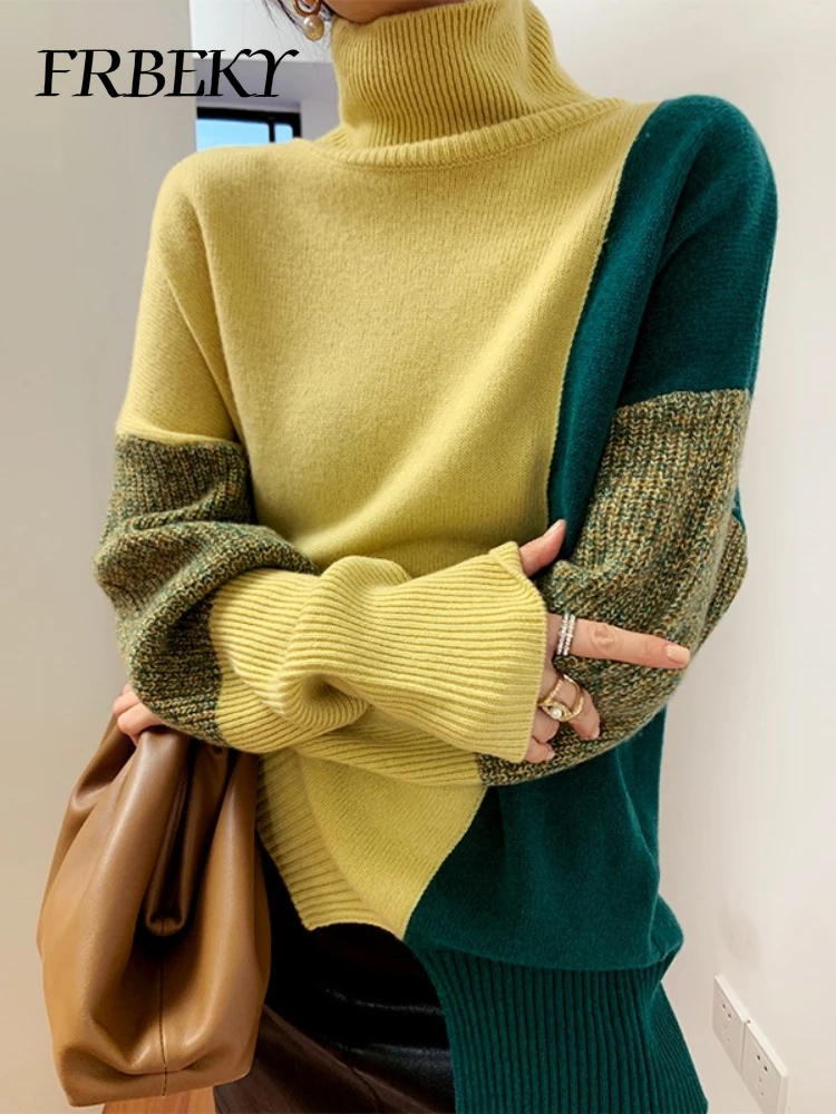 Neue Herbst Winter lässig Pullover Roll kragen pullover Kontrast farbe lose Pullover übergroße Pullover Pullover koreanische Mode