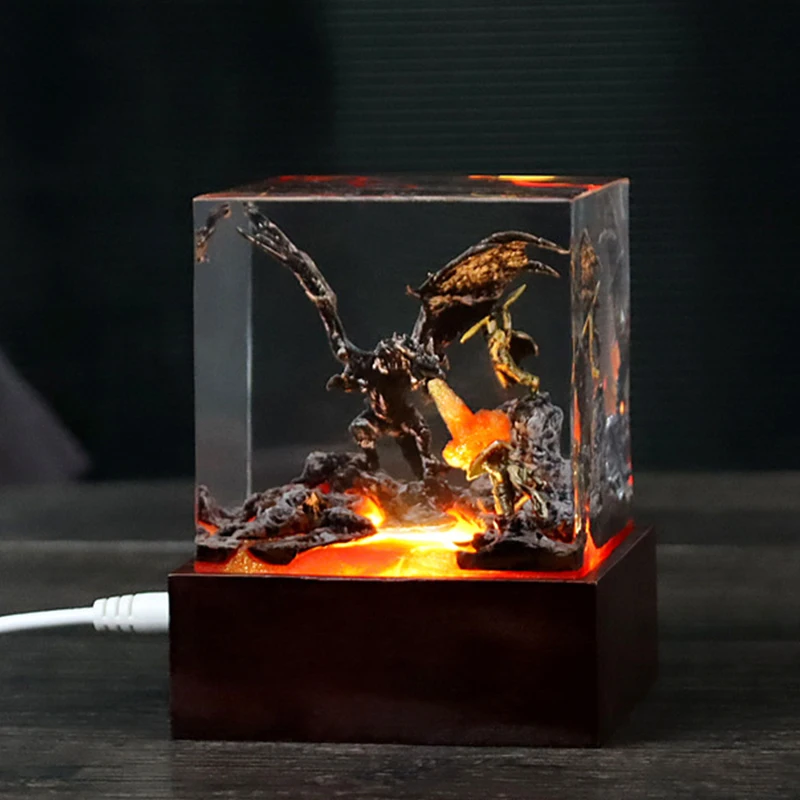 Dragon Jet Flame Organism Resin Table Light Creactive Art Decoration Lamp Flying Dragon Theme Night Light  USB Charge