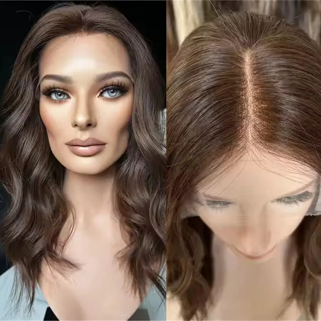 

24inch Body Wave Ombre Brown Glueless Natural Jewish Human Hair Wig 5x5 Silk Base with Baby Hair HD Lace European Hair Preplucke
