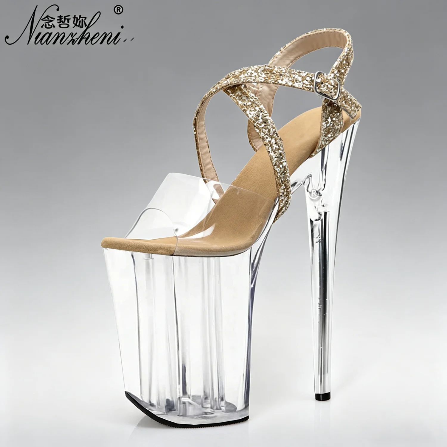 gladiator 23cm High Heels PVC Platform Sandals with Crystal Detailing for Pole Dancing And Stripper Fashion Sexy Big Size EU 44