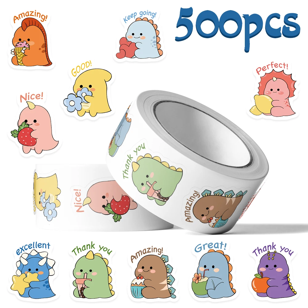 

500 шт., милые наклейки в рулоне динозавра с героями мультфильмов, наклейки для ноутбука, скрапбукинга, скейтборда, гитары, шлем, сделай сам, граффити, эстетические наклейки