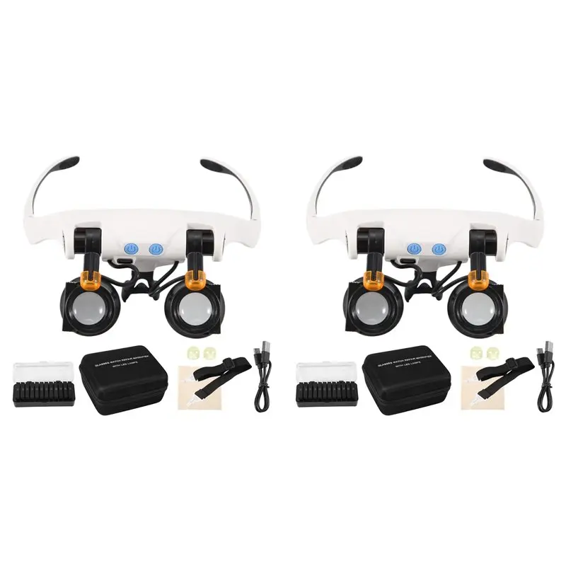 75STO-2 Set Magnifying Glasses With LED Light, Hands Free Magnifier With 14 Interchangeable Lenses 3X 4X 5X 6X 7X 10X 15X
