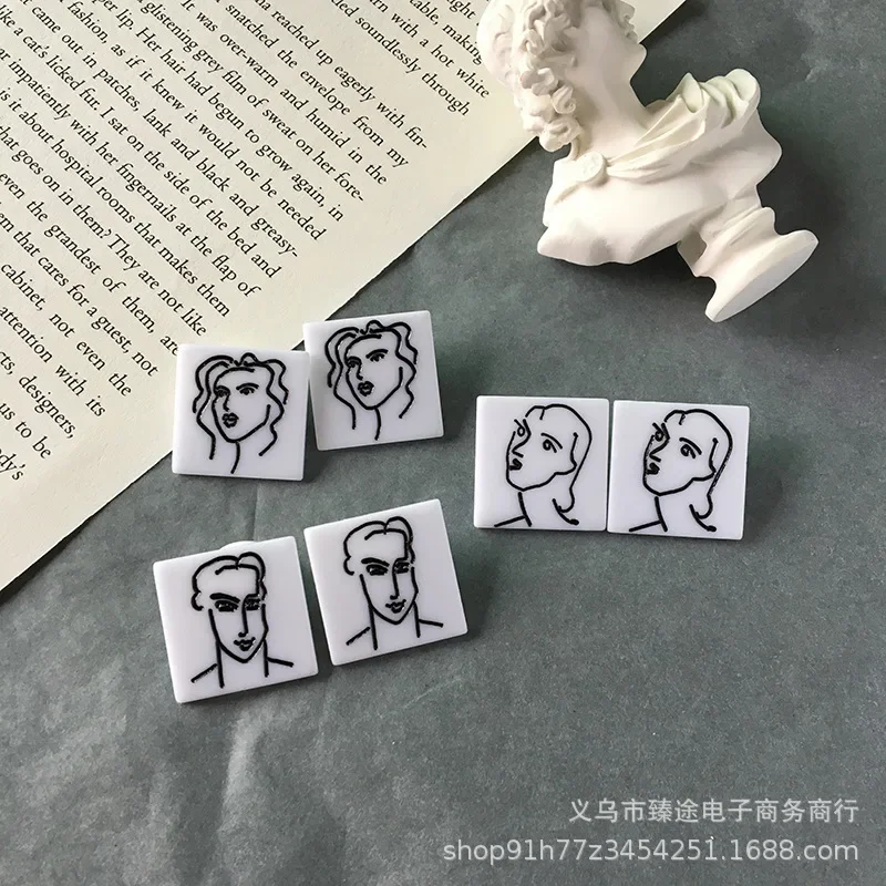 5pcs abstract drawing figure human head stick figure acrylic Flat Back Cabochon For DIY Jewelry Making Accessories