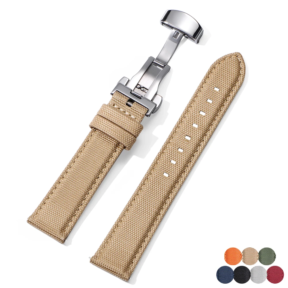 20mm 22mm Sailcloth Leder Uhrenarmbänder für Omega für Seiko Herren Damen Schnellverschluss Wasserdichtes Uhrenarmband mit Schmetterlingsschnalle