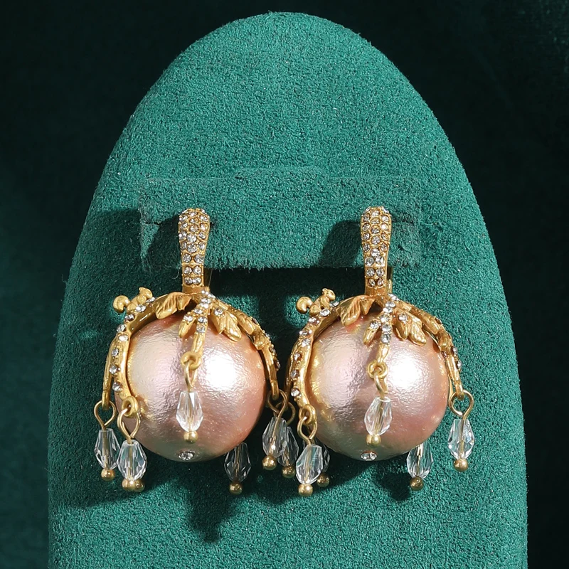 

Vintage Pink ABS Pearl Earrings High Quality Flower Branch Zircon Water Droplet Luxury Designer Wedding Jewelry Accessories 2025