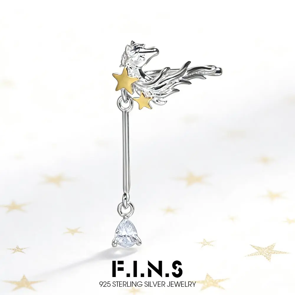 

F.I.N.S 1PC Original Star Pony S925 Sterling Silver Ear Clip Color Contrast Waterdrop Zircon Pendant Earcuff Catilage Fine Jewel
