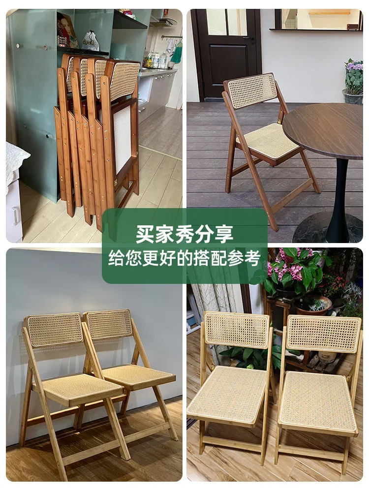 Rattan Chair Household Folding Chair bamboo Solid Wood Stool Backrest Dining Chair Nordic chinese style furniture