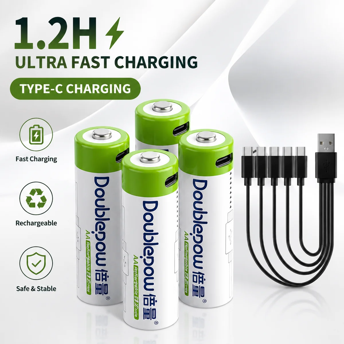 Rechargeable 14500 Li-ion Battery 3.7V 2220mWh Type-C USB AA Lithium Cell for Flashlight Torch, Long Lasting Portable Power Cell