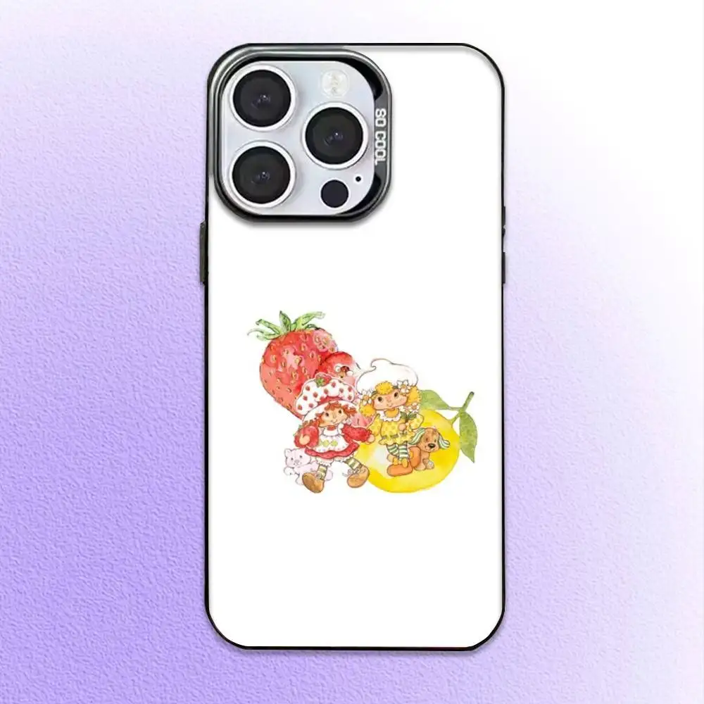 حافظة هاتف S-Strawberry Cute Shortcak لهاتف iPhone17,16,15,14,13,12,11 Plus، Pro Max غطاء مقاوم للصدمات من الحلوى السوداء غير اللامعة