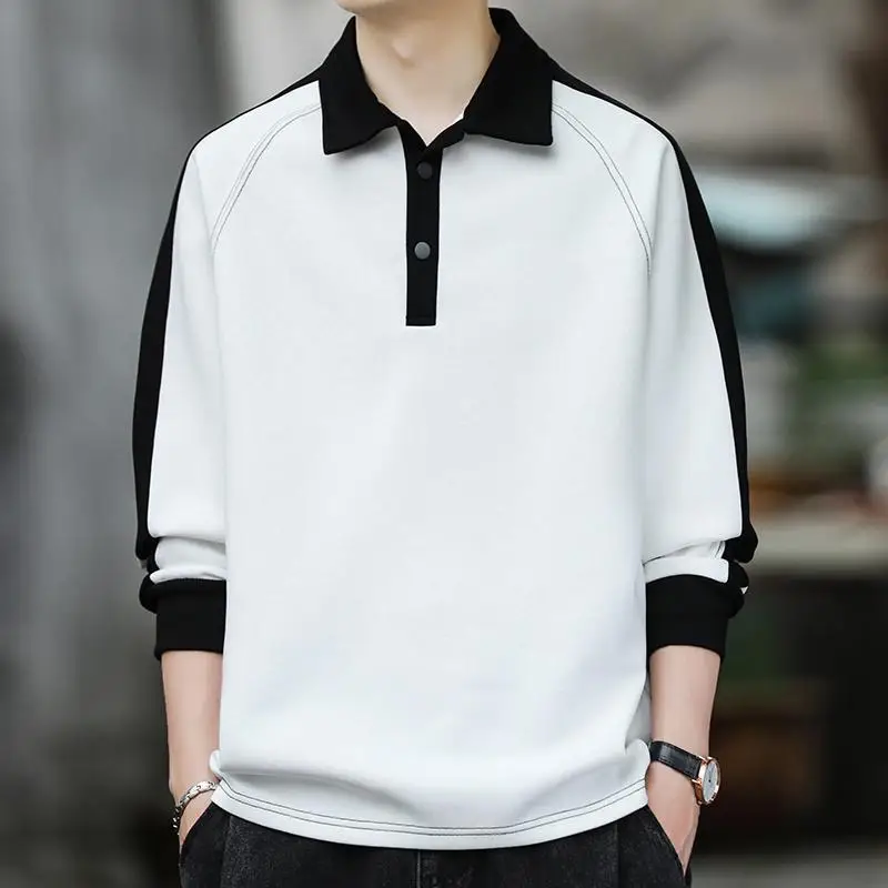 

Color Contrast Mens Polo Shirts Buttoned Pullover Aesthetic Male Sweatshirts Sale Quotes Winter Social Clothing Deals Normal Tee