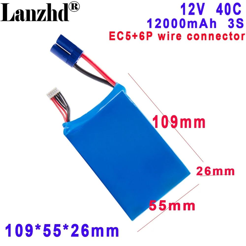 855499 3S1P Car starter battery pack 3S 12V 12000mAh polymer high rate with EC5 6P wire connector