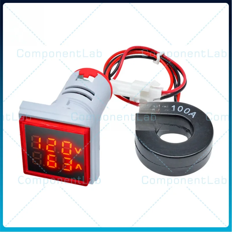 2pcs Mini Digital AC Voltage and Current Meter 22mm Square Indicator 0-100A 50-500V 110V/220V/380V