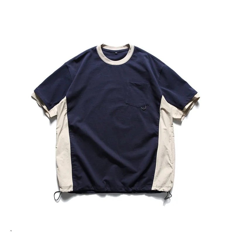 Summer New Japanese Trendy Cityboy Round Neck T-shirt Men's Outdoor Loose Short Sleeve Tops Neutral T-shirt with Adjustable Hem
