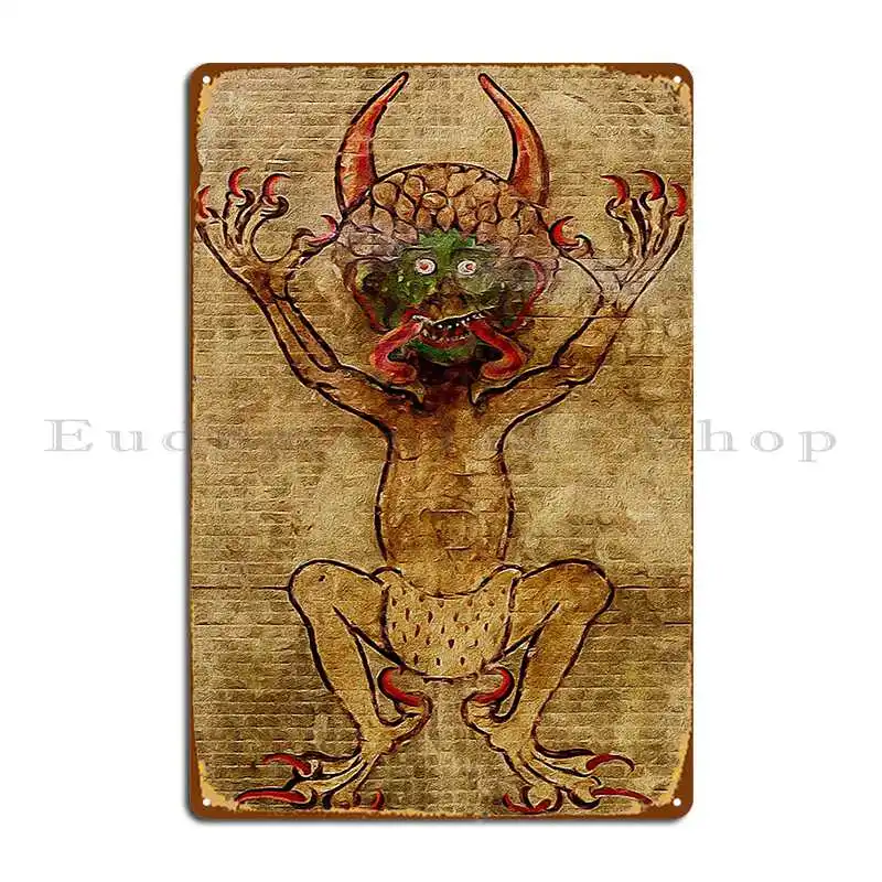 Codex Gigas Devil On Red Metal Plaque Poster Customize Custom Home Wall Decor Cinema Tin Sign Poster