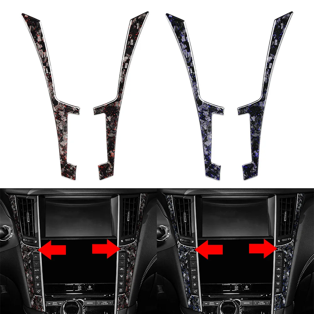 2Pcs Carbon Fiber Pattern Car Console Panel Frame Trim For Infiniti Q50 Q60 2014 2015 2016 2017 2018 2019 Black/Red