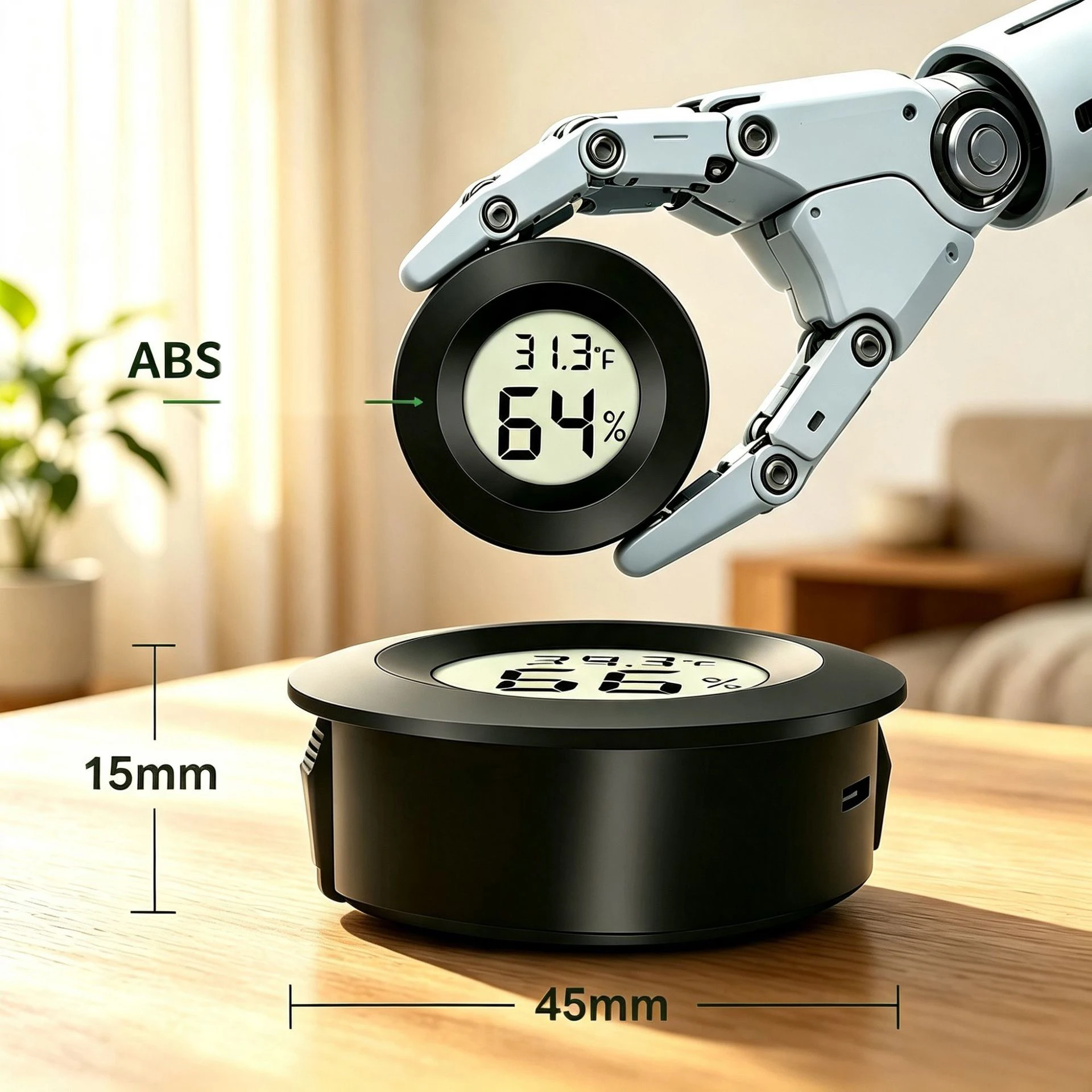 Weißes / Rundes Digitales LCD-Thermometer für Auto, Innenräume, Zigarren- und Weinschränke, Digitales Temperatur- und Feuchtigkeitsmessgerät, Haustier-Acrylbox – Detail 9