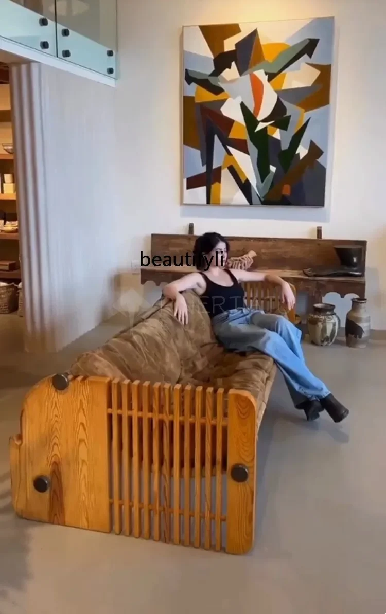 

D80 Medieval solid wood creative straight row adjustable sofa bed designer art leather fabric living room club custom sofa