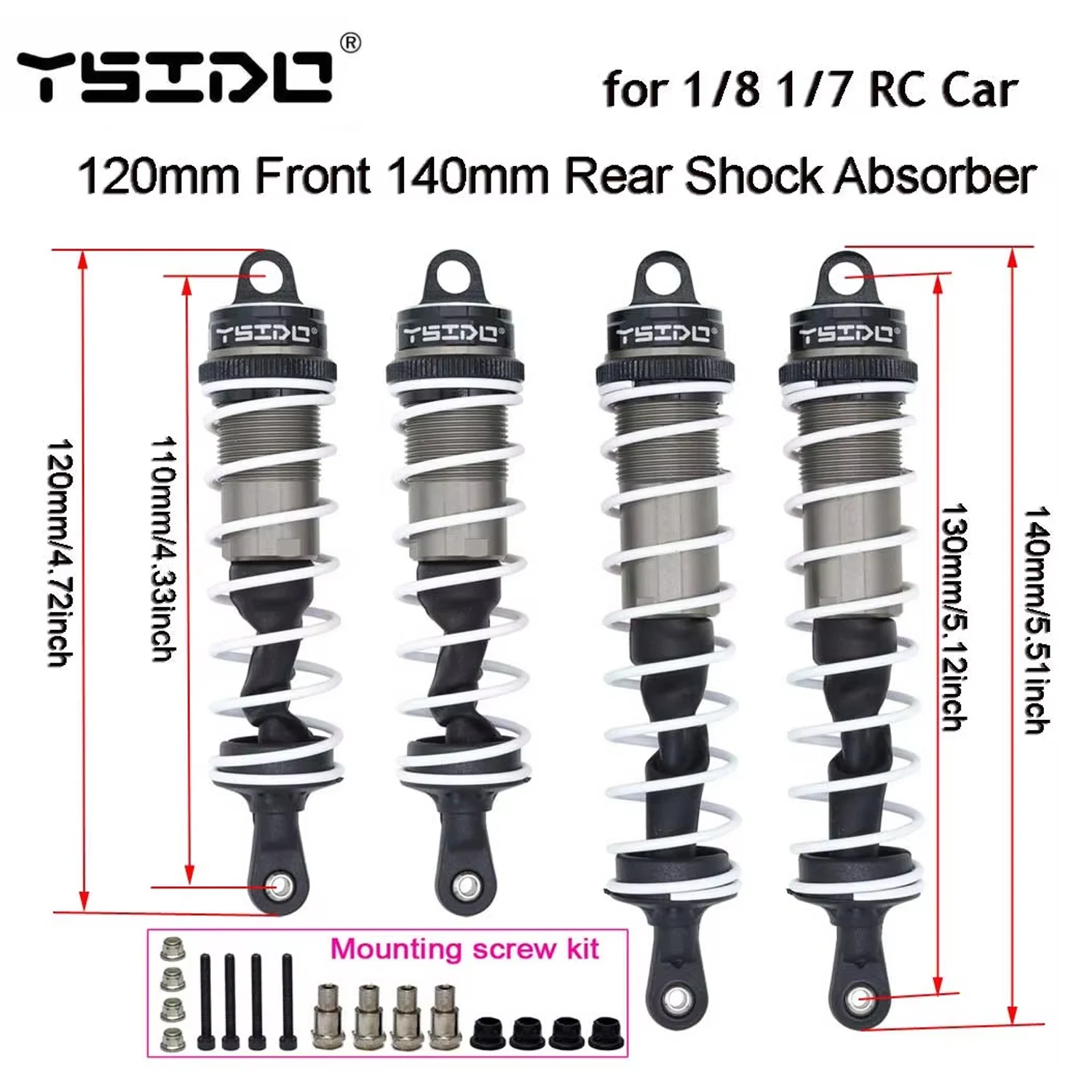 �y�Z�[�����zYSIDO �V���b�N�A�u�\�[�o�[ �_���p�[ �T�X�y���V���� 120mm �t�����g 140mm ���A 1/8 1/7 JLB HSP EM Racing DHK HPI Redcat LRP ZD Racing Honnor �p