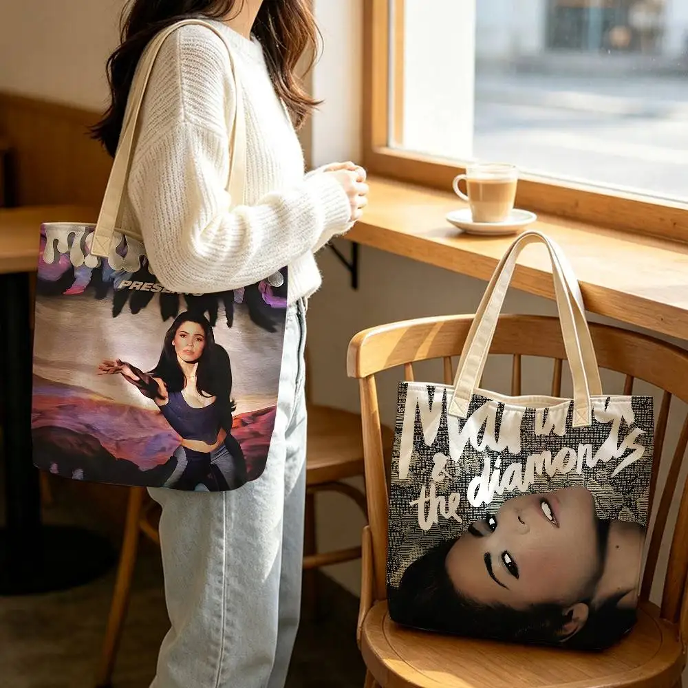 Marina And The Diamonds Music Album Printed Women Cotton‑Polyester Shoulder Tote Bag Casual Shopping Cases Bag Storage Gifts