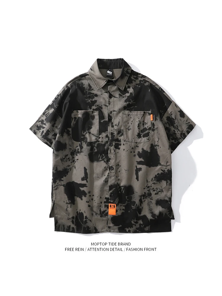 

Loose Men's ort Sve irt Mr. WH American Retro West Coast Tie Dye Camouflage Workwear Hip Hop Loose Couple irts