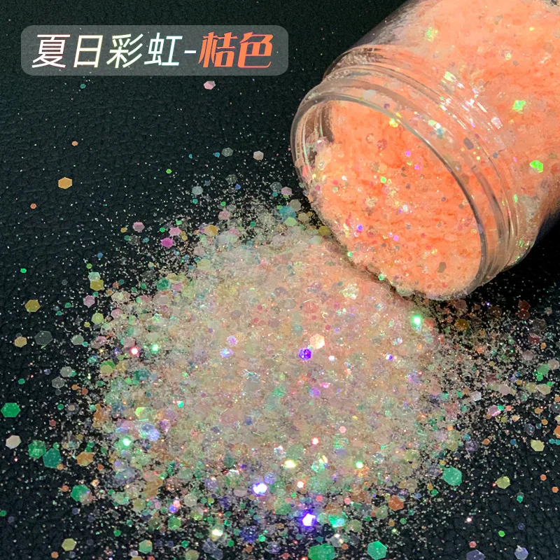 10g Iridescent Holographic Nail Glitter Sequins Sparkly Mixed Hexagon Mermaid Nail Yuki Flakes Loose Chunky Nail Arts Glitter 15