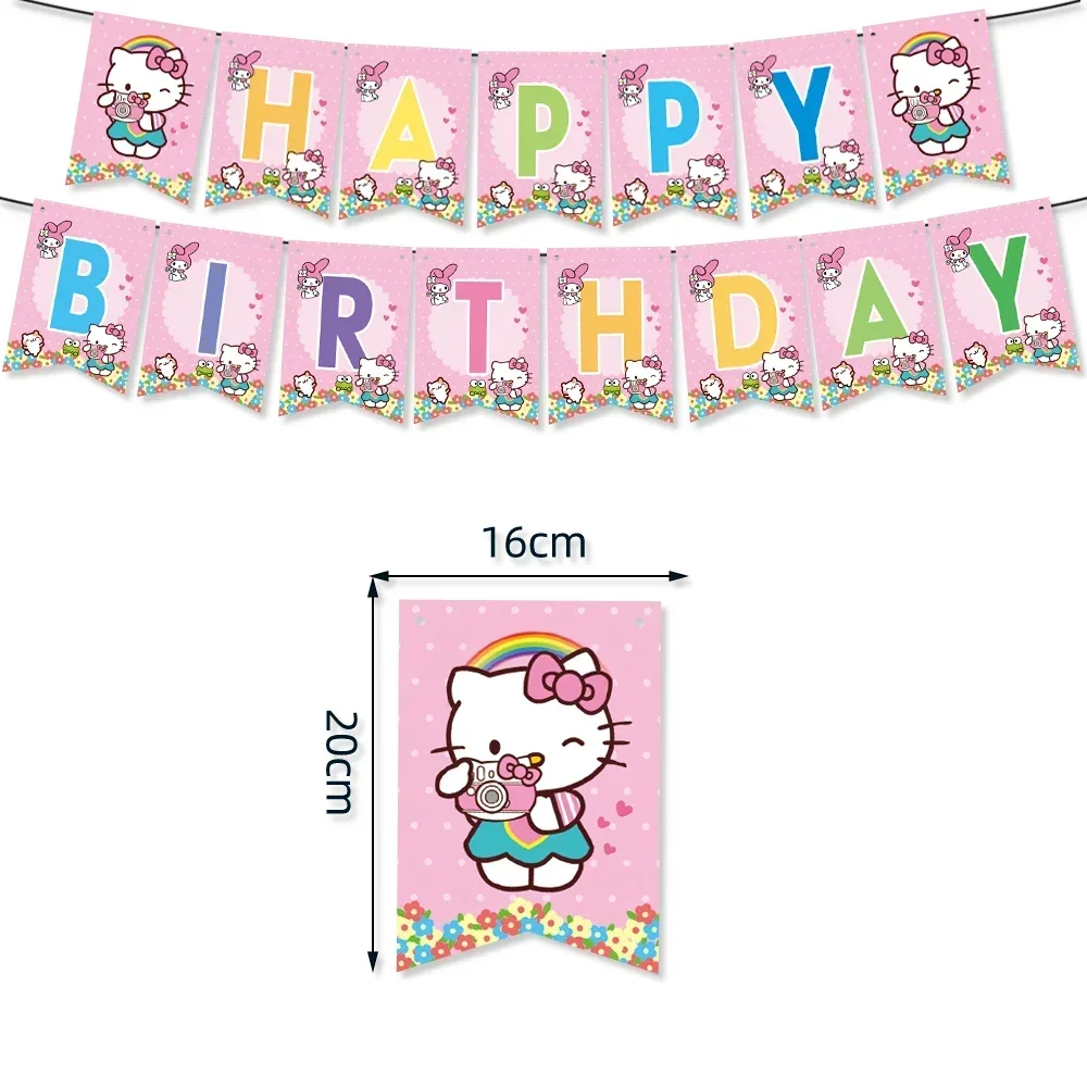 Cartoon Hello Kitty Party Supplies Set Kid Birthday party Decoration cat Baby Shower Decoration Flag pulling Background balloon