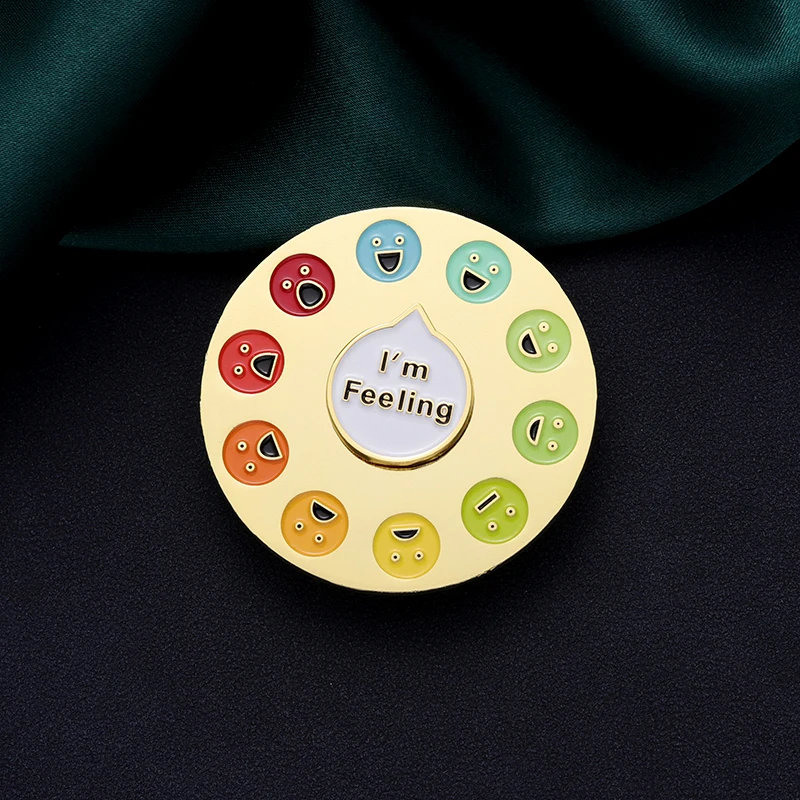 Funny Mood Turntable Hard Enamel Pin Rotating Interactive Emotions Tracker Brooch Laple Backpack Badge Jewelry Best Friend Gifts