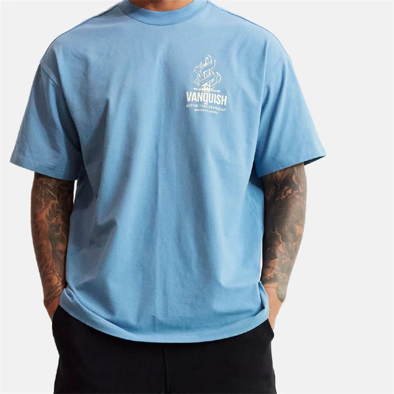 Sports fitness men\'s cotton sportswear loose crew neck short sleeve men\'s T-shirt Street wear summer casual men\'s wear