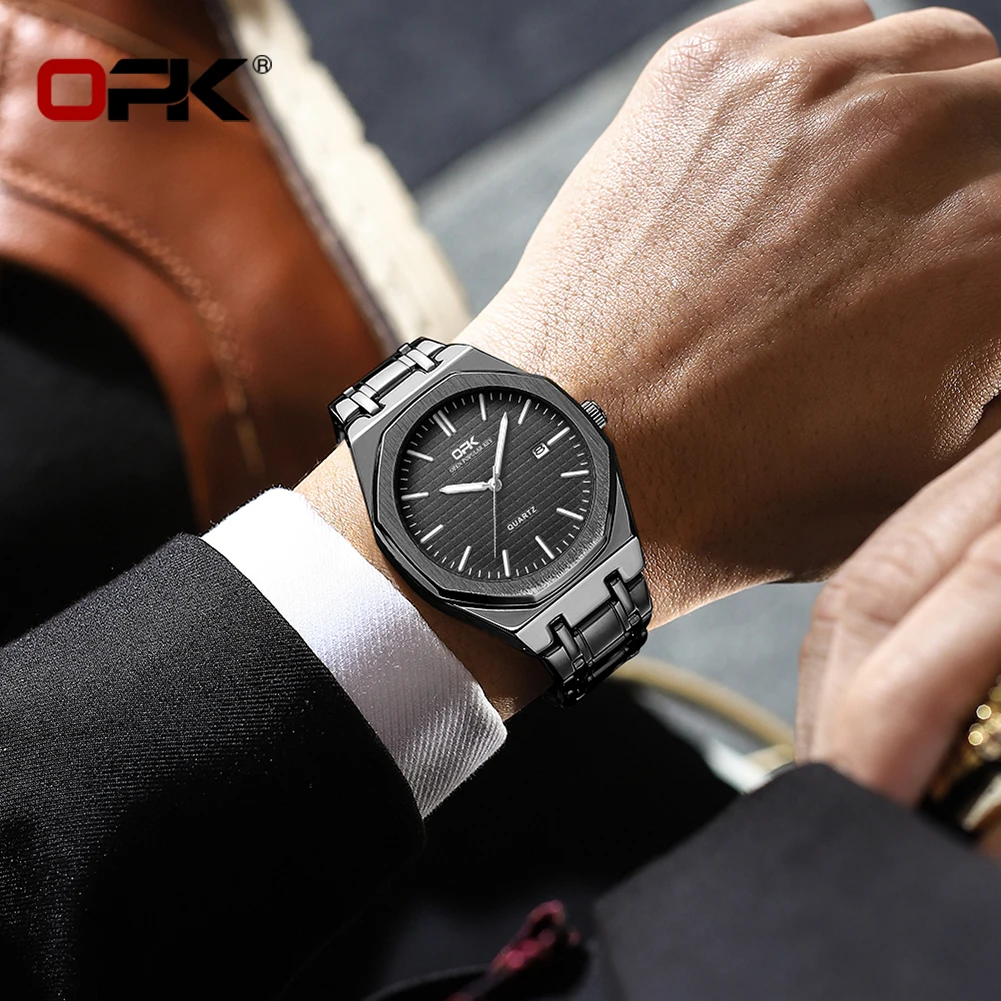 OPK 8139 Luxury Quartz Watch For Men Original Top Brand Calendar Man Wristwatch Waterproof Luminous Stainless Steel Watches