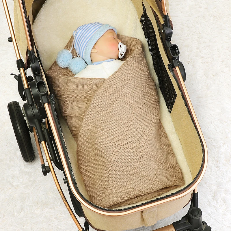 Pasgeboren Baby Dekens 90*70Cm Peuter Kinderwagen Swaddle Wrap Slaaphoes Geruit Gebreide Baby Meisje Jongen Bed Effen Quilt Super Zacht