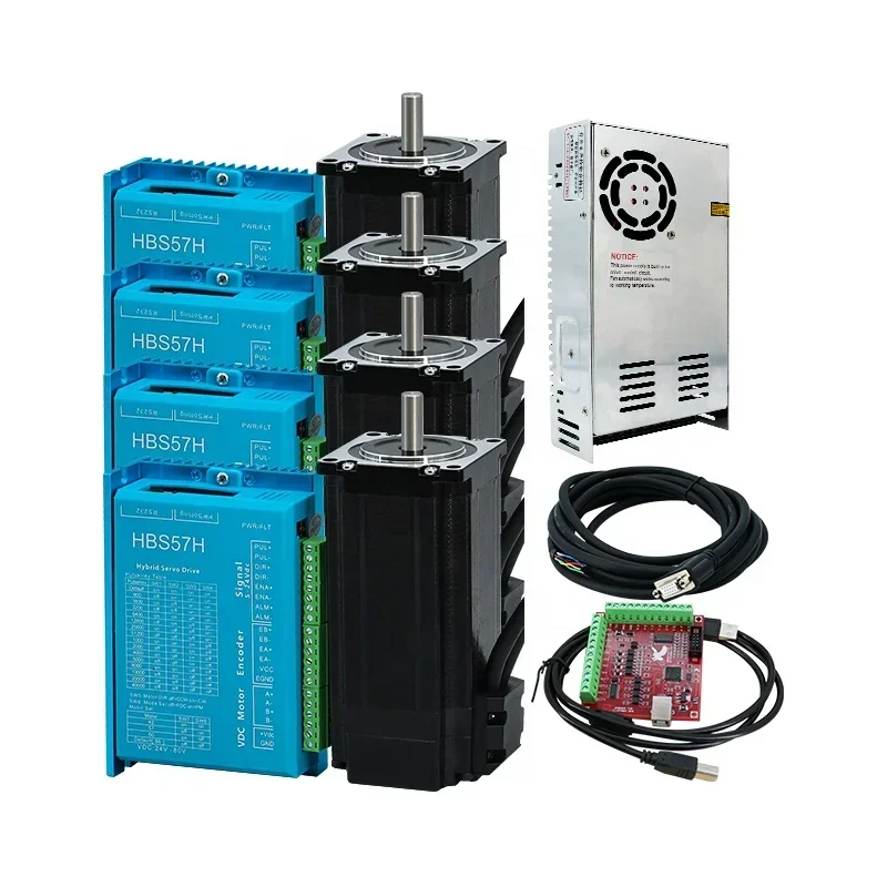 Motor mit geschlossenem Regelkreis 3 Nm + HBS57H Hybrid-Servotreiber + MACH3 für CNC-Fräser + Netzteil 350 W 36 V für CNC