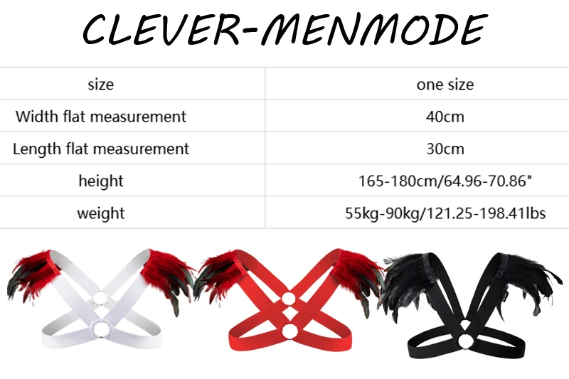 CLEVER-MENMODE 남성 하네스 깃털 펑크 고딕 속박 고삐 이국적인 란제리 케이지 섹시한 바디 벨트 할로윈 의상 날개