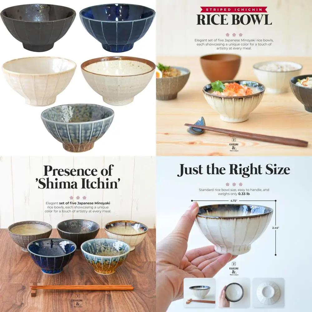 

Набор японских керамических полосатых мисок для риса из 5 штук, глубокие миски для супа и еды с 3D линиями, удобная и стильная кухонная утварь