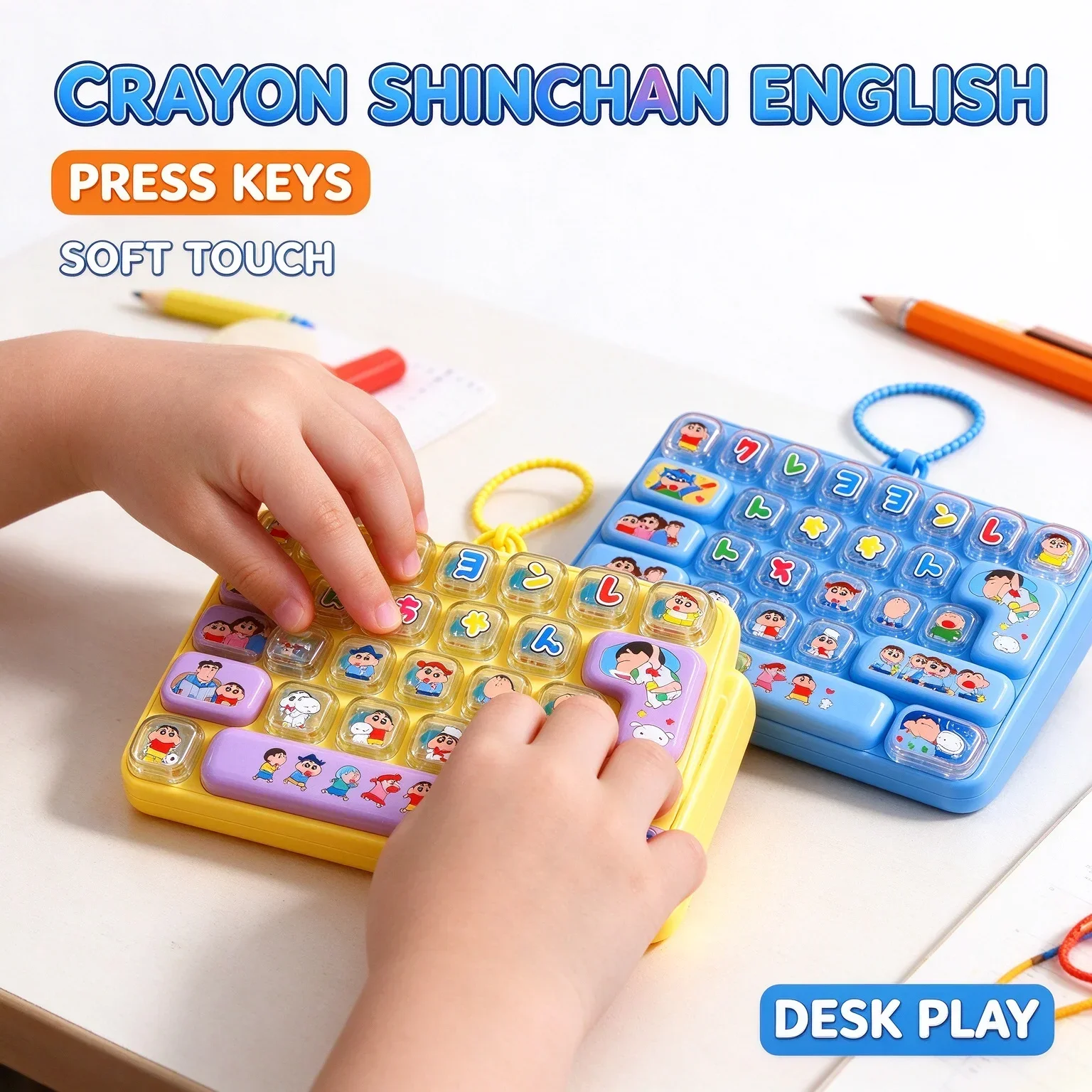@@HOT SALE Crayon Shin-chan 26-Keys Keycap Clicker Anti Stress Fidget Keyboard Keychain Alphabet Button Christmas Gift 26구 키캡 키링