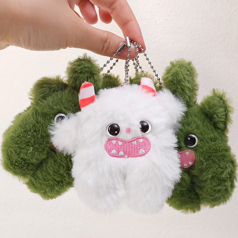 1/2Pcs Plush Little Monster Keychain Creative Cartoon Doll Pendant Keyring for Girls Backpack Charm Earphone Cover Accessories