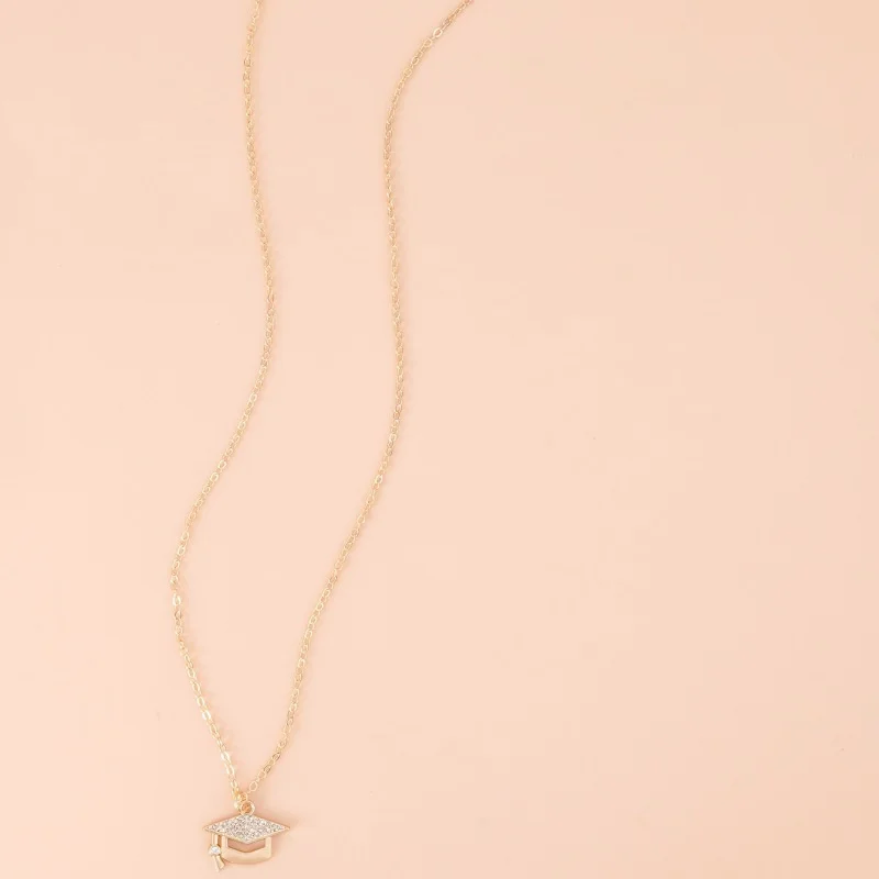 Geometry Gold Plated Graduation Hat Pendant Necklaces for Women Jewelry Graduation Season Commemorative Gift