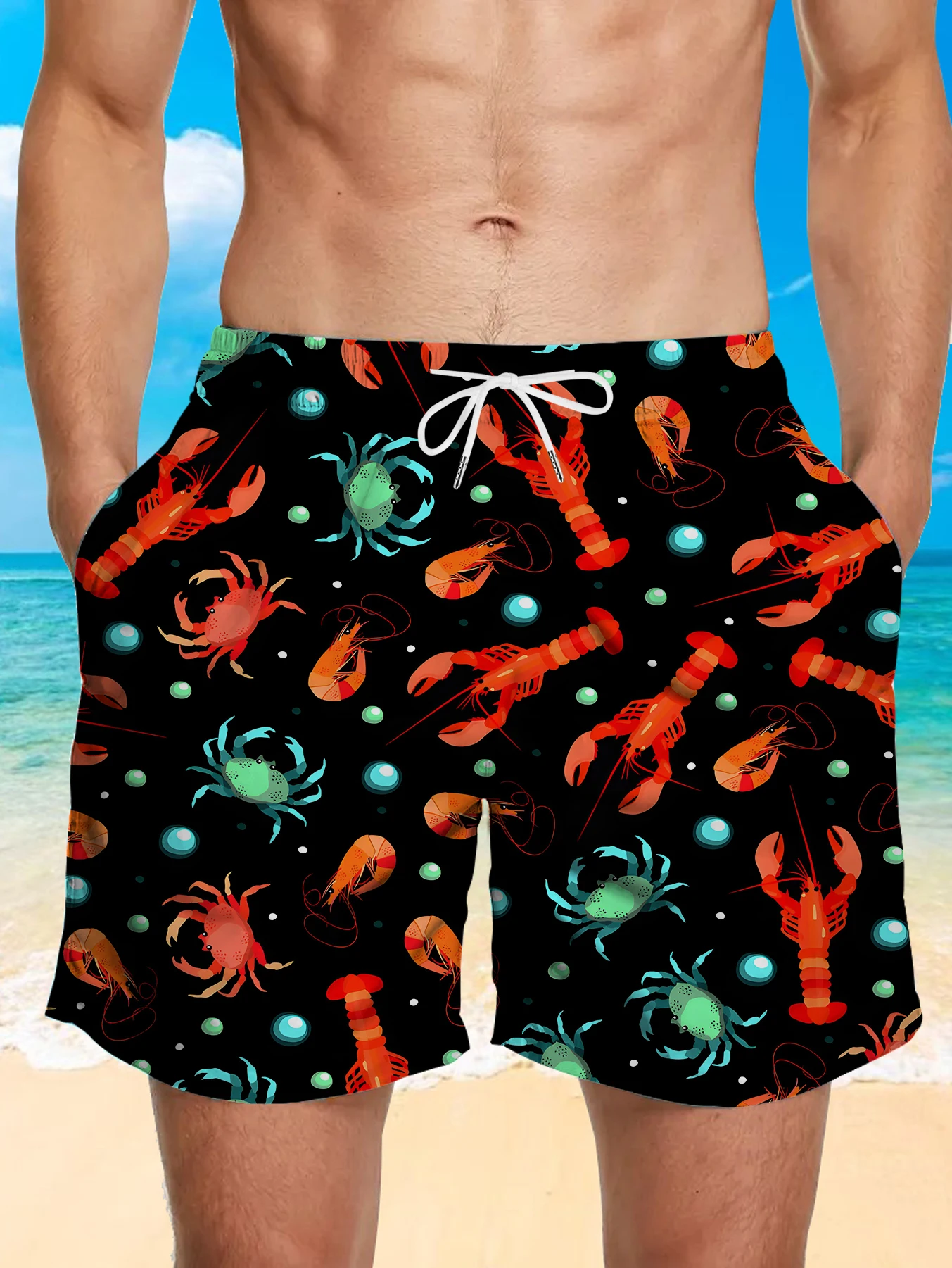 

Streetwear Full Print Digital Shorts Male Elastic Waist Quick Dry Polyester Trunks