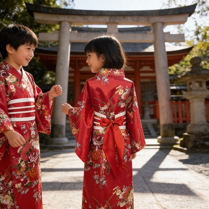 Japanese Yukata for Kids Anime Kimono Cosplay Costume Summer Festival Outfit