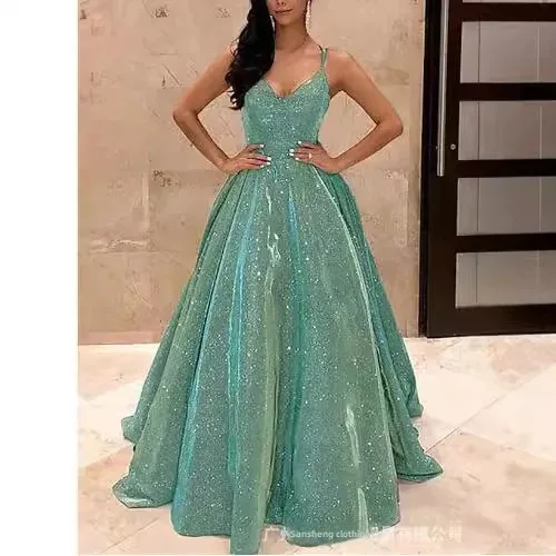 Fashionable Long Sleeveless Dress Glowing Strap Elegant Slimming Evening Gown For Party And Banquet Attractive Women's Wear