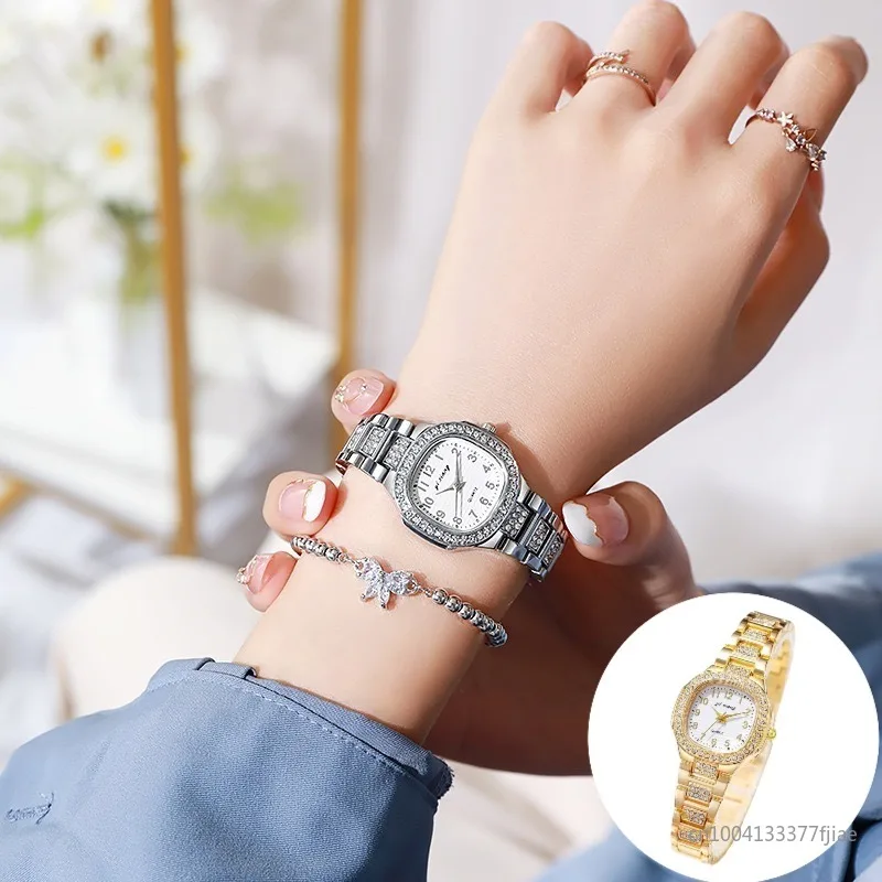 

Модные женские часы со стальным ремнем, роскошные женские кварцевые часы с водными бриллиантами и арабским цифровым циферблатом, дропшиппинг, Relojes Para Mujer 2025