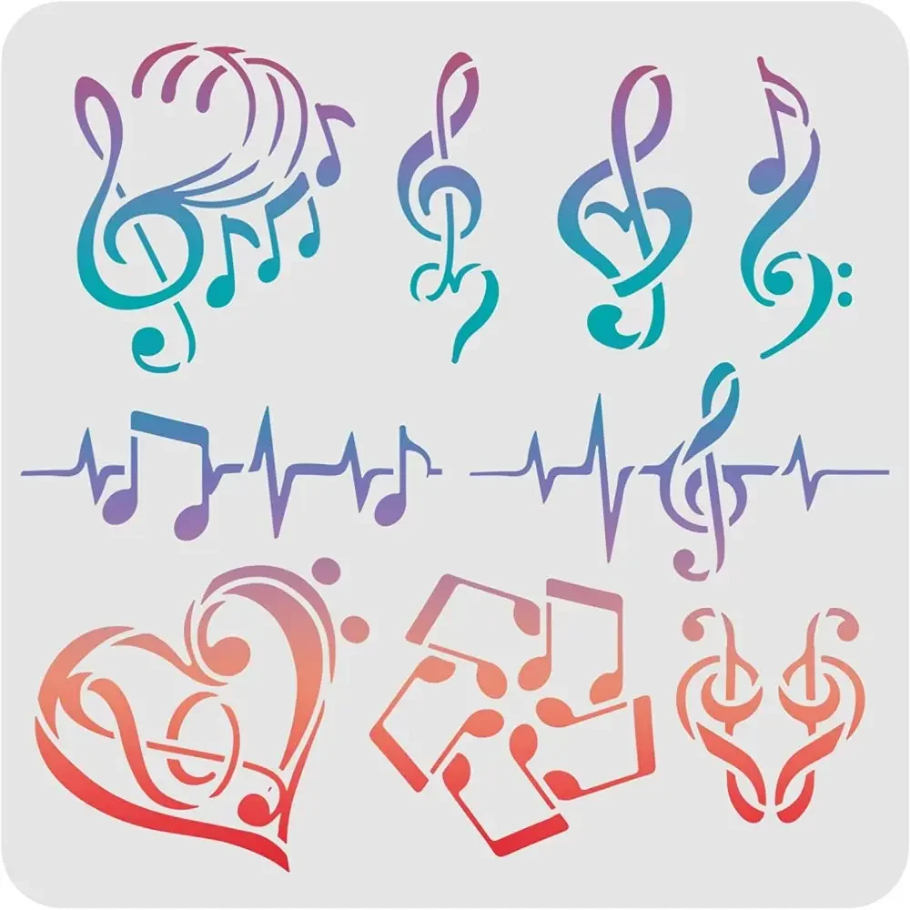 Music Note Stencils Template Plastic Heart Various Shape Notes Pattern Reusable Stencil for Painting on Wood Floor Wall and Tile